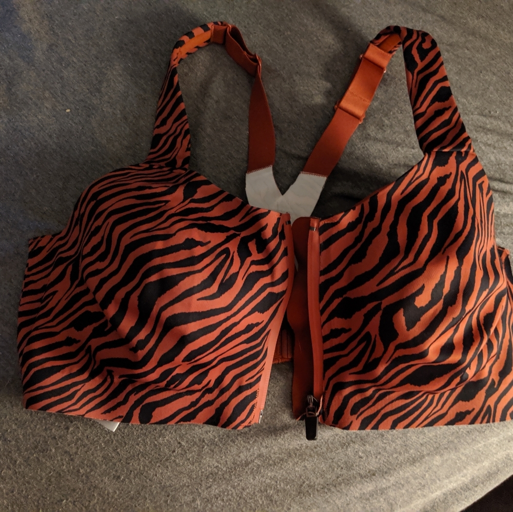 Burnt Orange Zebra Zip Up Layered Sports Bra